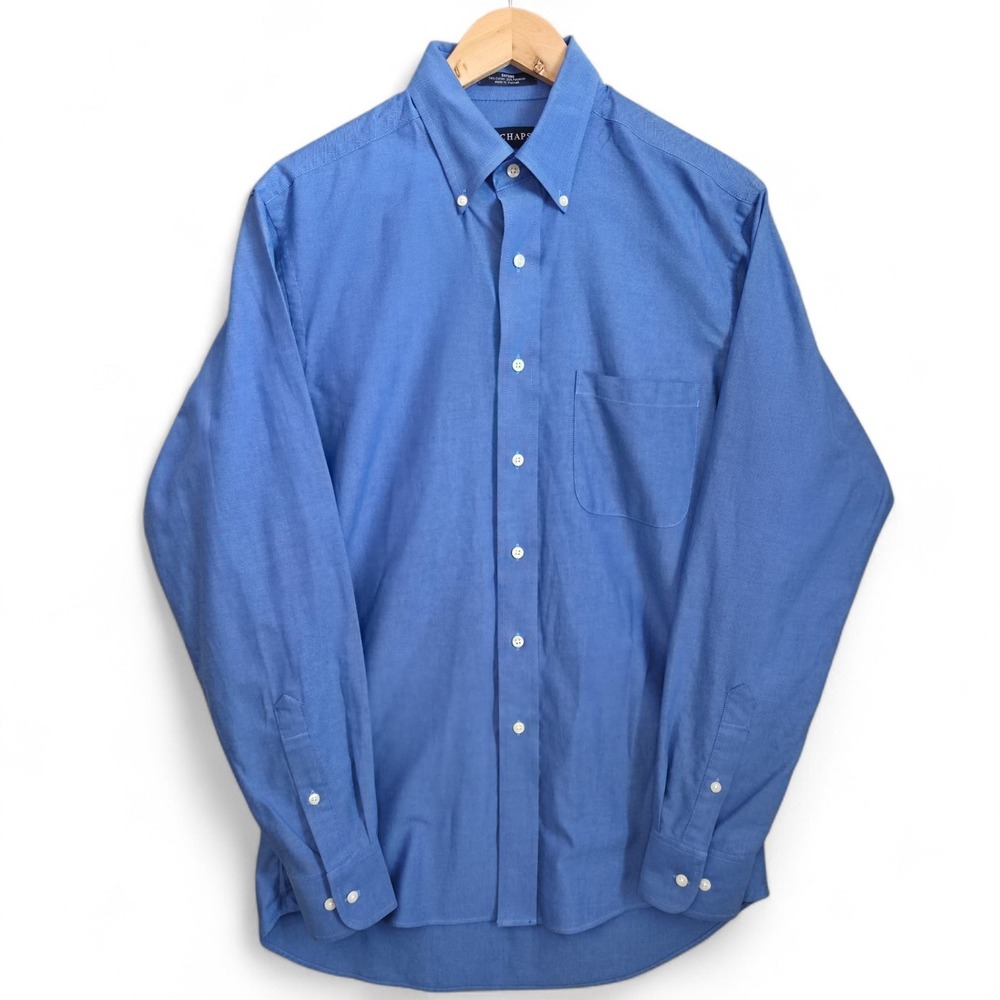 Chaps Dress Shirt Mens 15.5 34/35 Blue Button Down Oxford Wrinkle Free Career‎